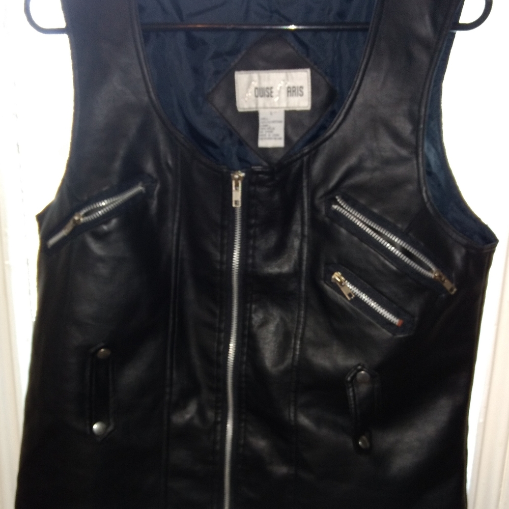 Vegan mock leather women's black biker style vest waistcoat w belt large - Picture 7 of 8